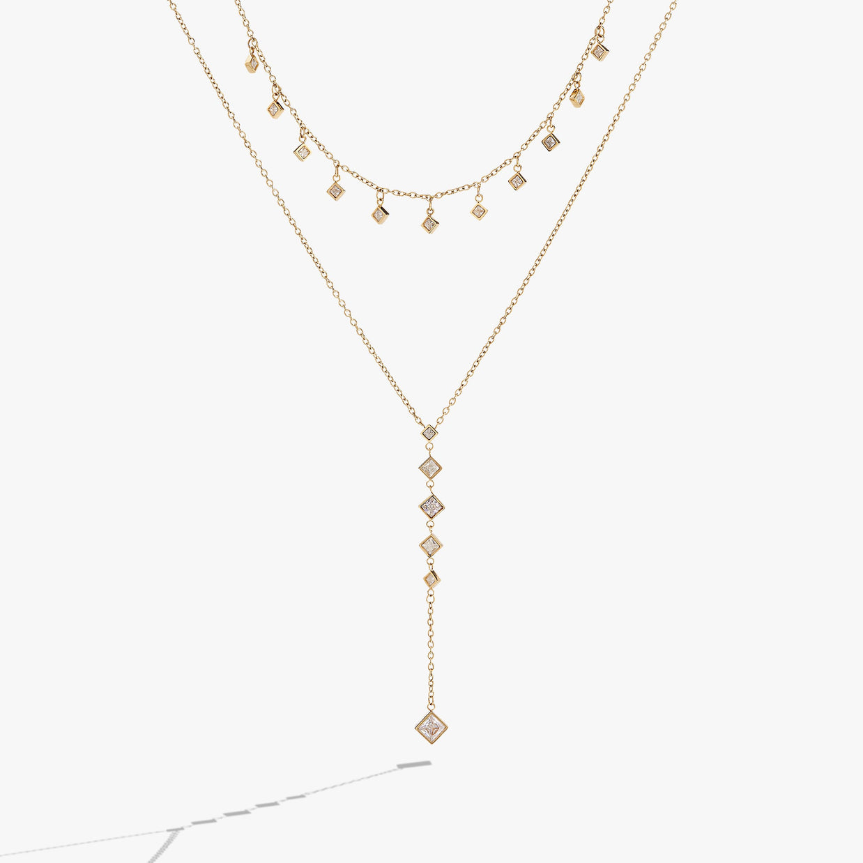Two-Layered Princess Cut Crystal Necklace