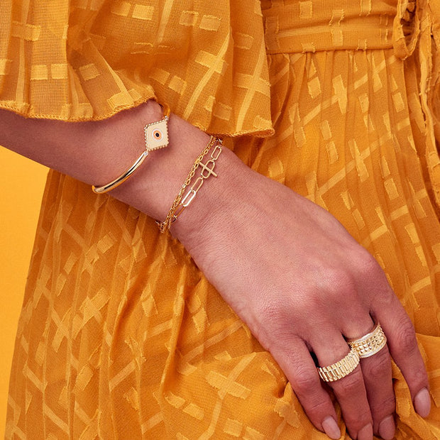 Sterling Silver Pave Bar & Link Bracelet