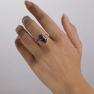 Sterling Silver Oval Cut Amethyst CZ Cocktail Ring