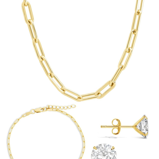 Sterling Silver Paperclip & Everyday Studs Jewelry Bundle