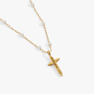 Cross 4:13 Pearl Rosary Chain Pendant Necklace