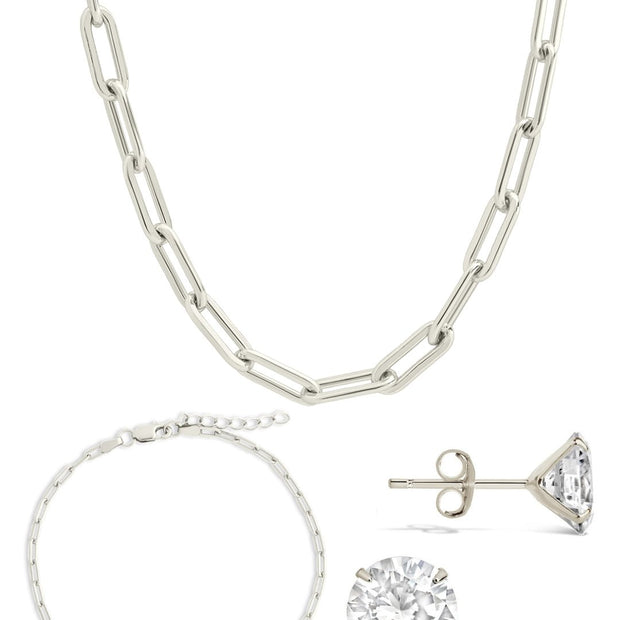 Sterling Silver Paperclip & Everyday Studs Jewelry Bundle