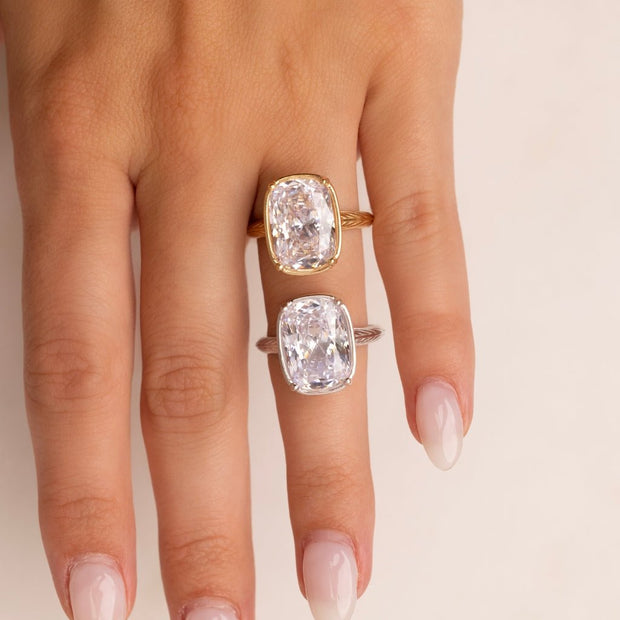 Sterling Silver Elongated Cushion Cocktail Ring 4ct & 8ct