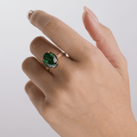 Sterling Silver Oval Cut Emerald CZ Cocktail Ring