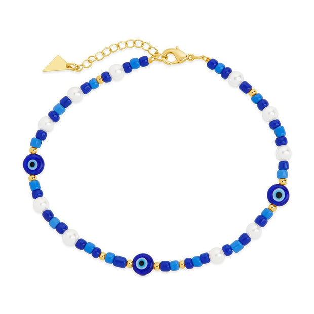 Sibyl Evil Eye Charm & Pearl Anklet