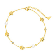 June Pearl & Flower Charm Anklet