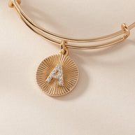 Initial A Pave Starburst Texture Bangle
