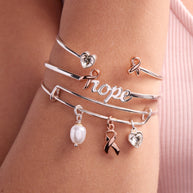 Breast Cancer Awareness Pink Ribbon Trio Charm Bangle