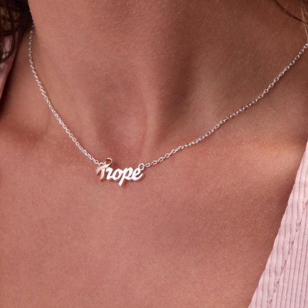 'Hope' Breast Cancer Awareness Pink Ribbon Necklace