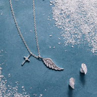 Faith Cross and Angel Wing Charm Necklace