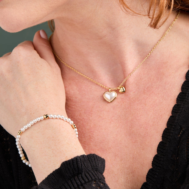 Pearl Heart Duo Charm Necklace