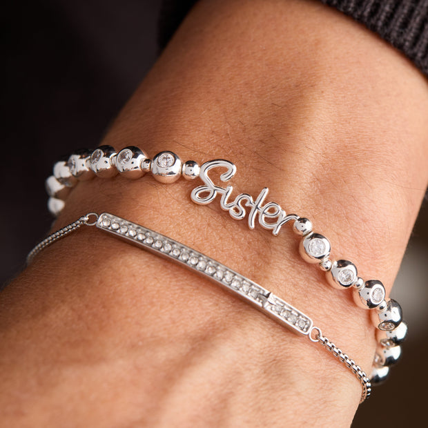 Sister Elongated Crystal Stretch Bracelet