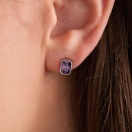 February Emerald-Cut Birthstone Stud Earrings