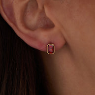 January Emerald-Cut Birthstone Stud