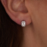 April Emerald-Cut Birthstone Stud Earrings