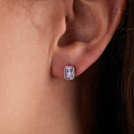 June Emerald-Cut Birthstone Stud Earrings