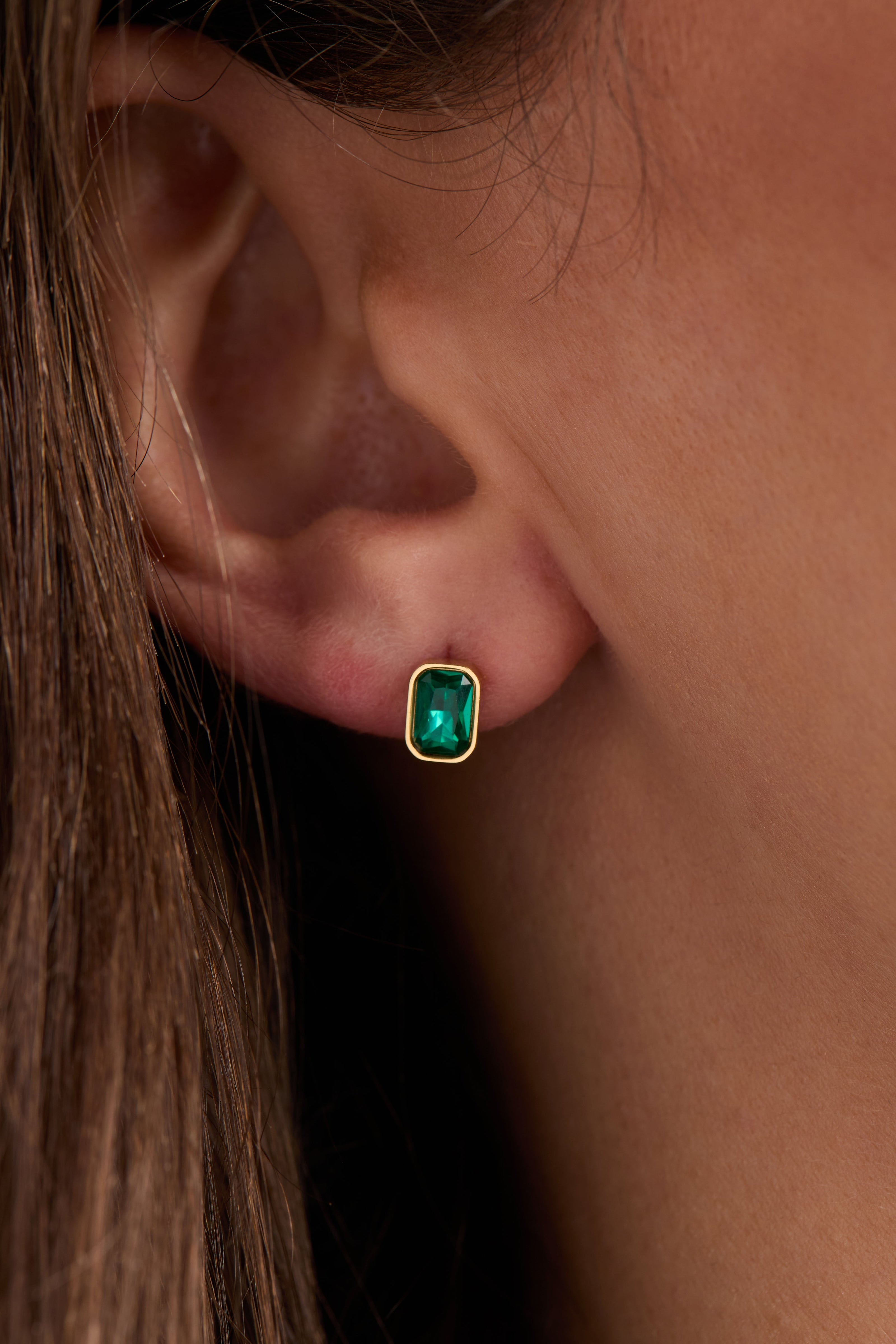 December Emerald-Cut Birthstone Stud Earrings