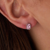 October Emerald-Cut Birthstone Stud Earrings