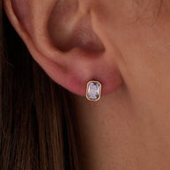 June Emerald-Cut Birthstone Stud Earrings