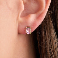 October Emerald-Cut Birthstone Stud Earrings