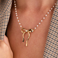 Bow Pearl Coquette Necklace