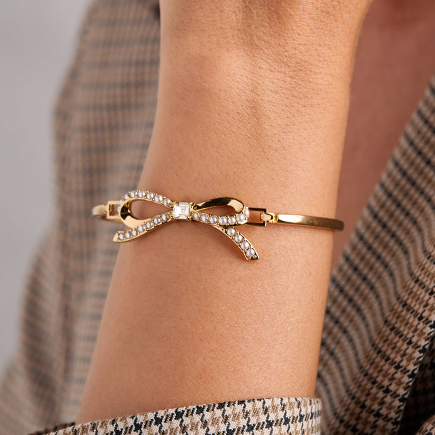 Bow Pearl Coquette Tension Bangle