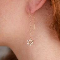 Star of David Delicate Pave Crystal Threader Earrings