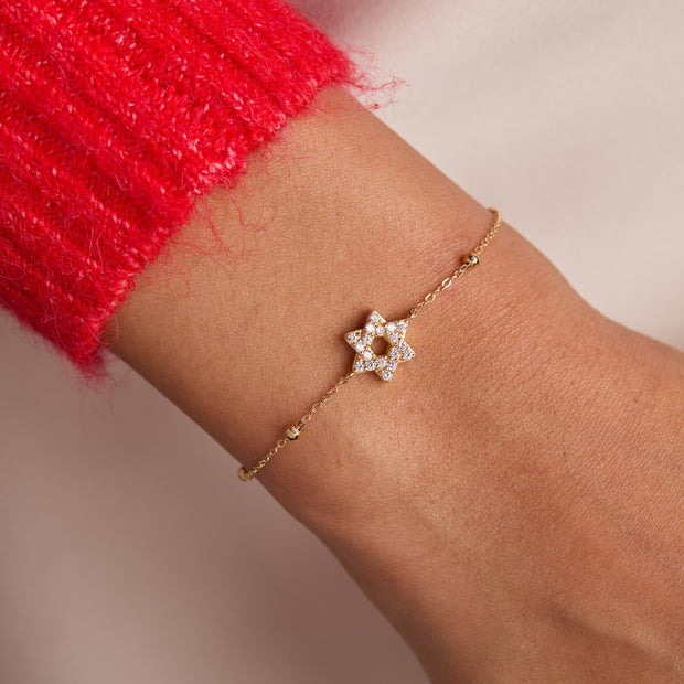 Star of David Delicate Pave Beaded Chain Bracelet