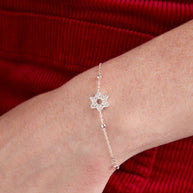 Star of David Delicate Pave Beaded Chain Bracelet