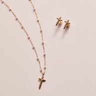 Cross 4:13 Pearl Rosary Chain Pendant Necklace