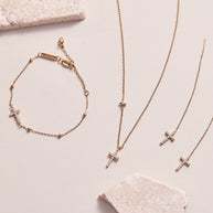 Cross Delicate Pave Crystal Beaded Strand Bracelet