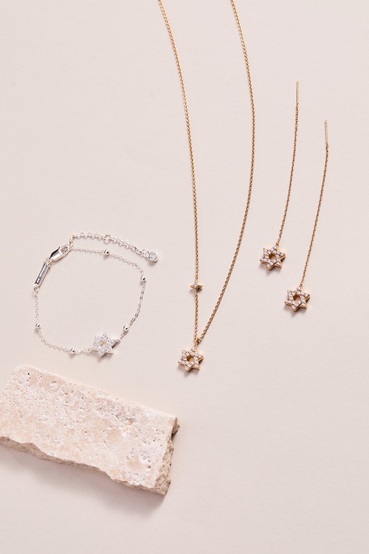 Star of David Delicate Pave Beaded Chain Bracelet