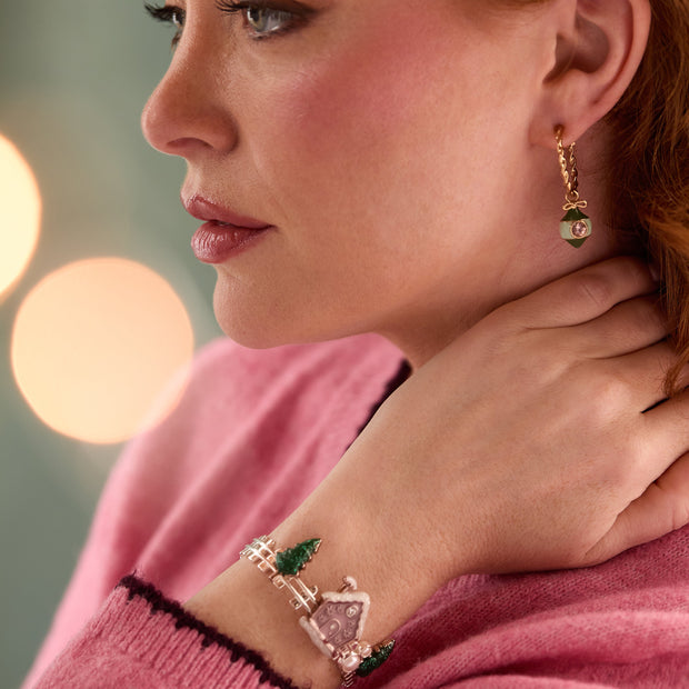 Crystal Bow & Ornament Twisted Hoop Earrings