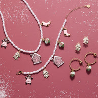 Pink Christmas Beaded Charm Necklace
