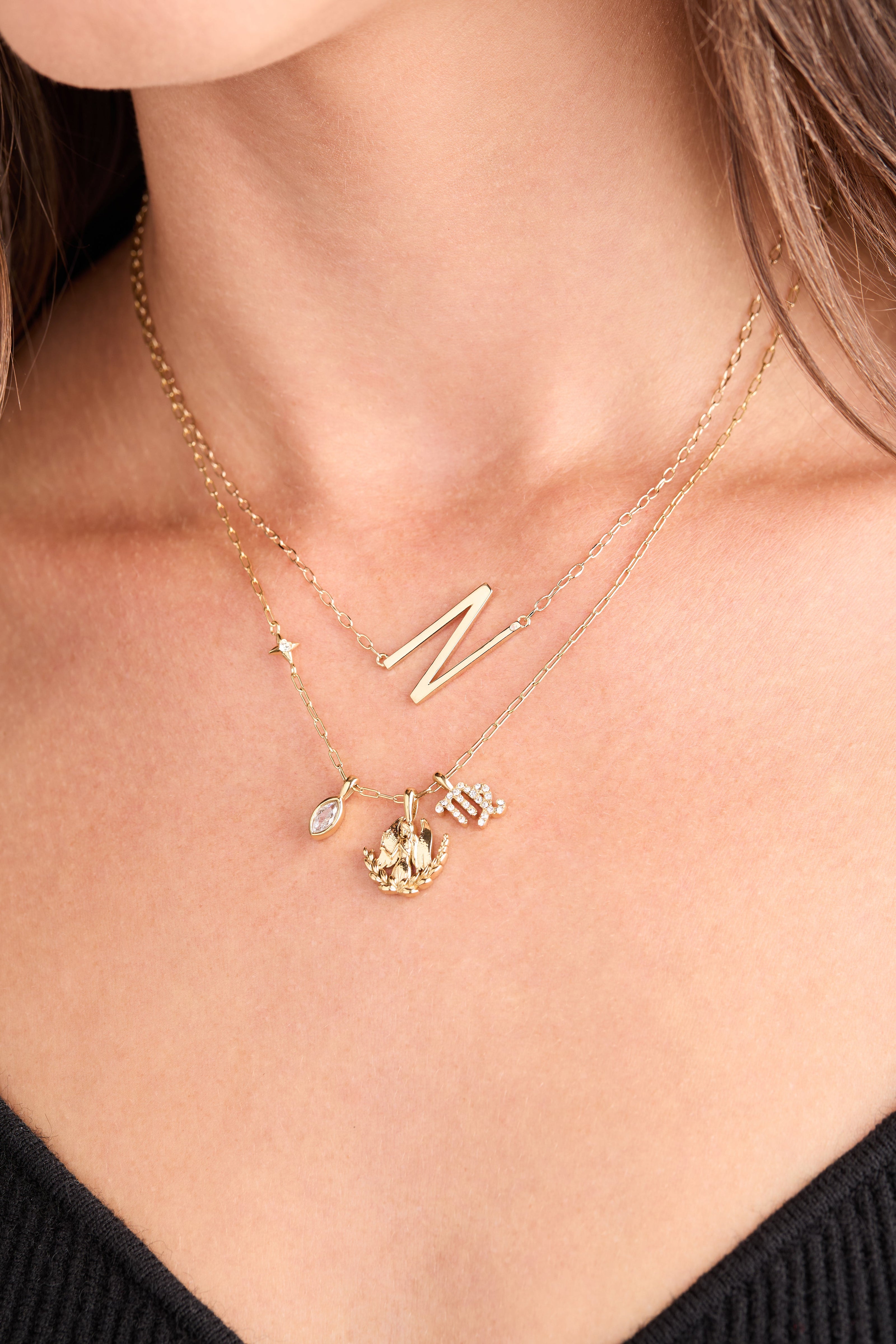 Virgo Zodiac Charm Cluster Necklace