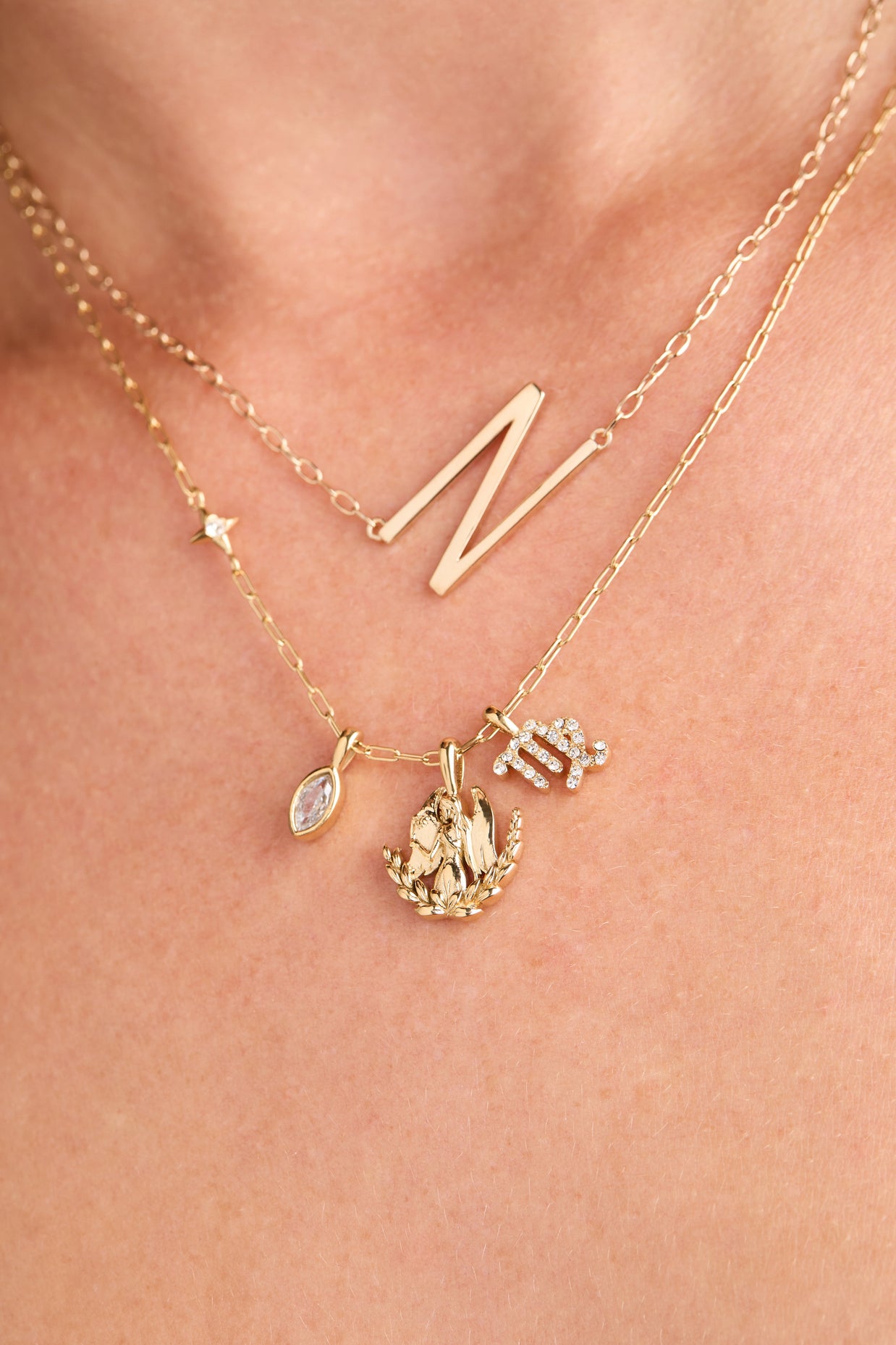 Virgo Zodiac Charm Cluster Necklace