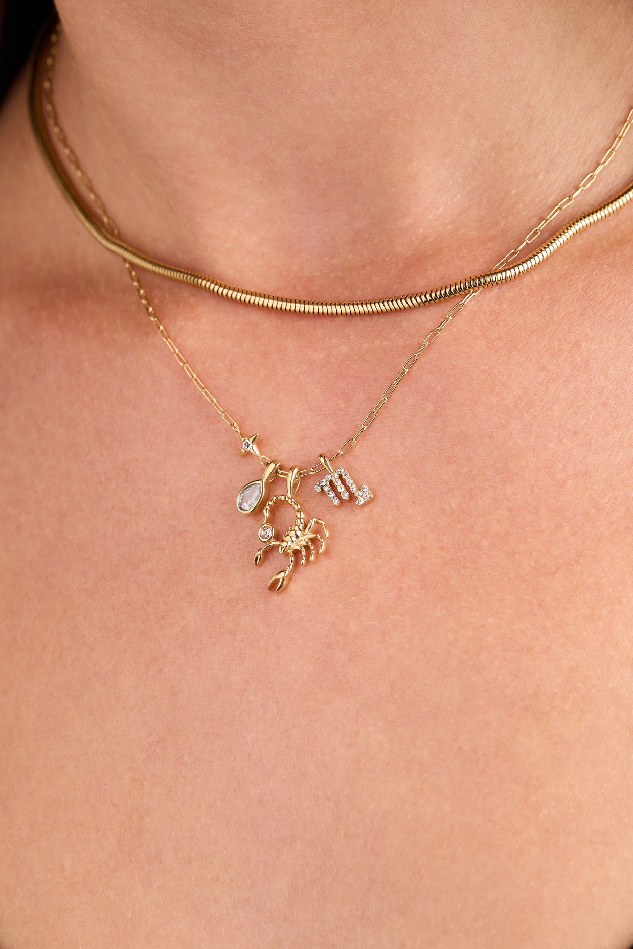 Scorpio Zodiac Charm Cluster Necklace