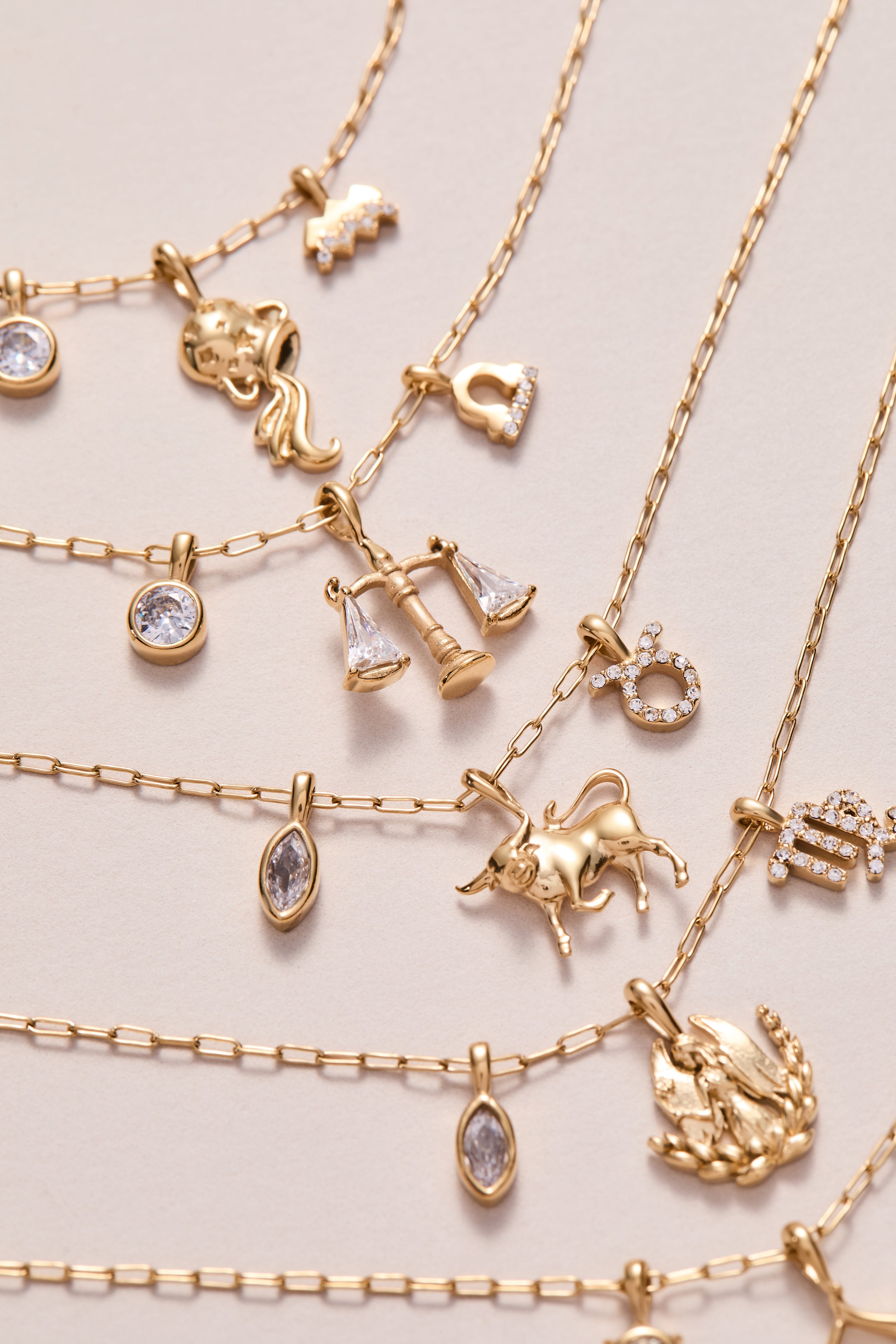 Aquarius Zodiac Charm Cluster Necklace