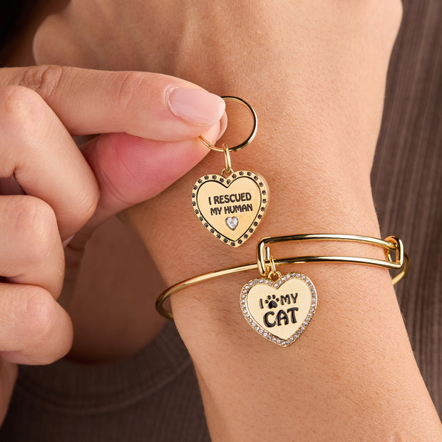 'I Love My Cat' Bangle & Pet Collar Charm Set of 2
