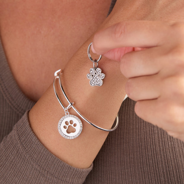 Paw Print Bangle & Pet Collar Charm Set of 2
