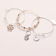 Paw Print Bangle & Pet Collar Charm Set of 2