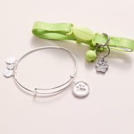 Paw Print Bangle & Pet Collar Charm Set of 2