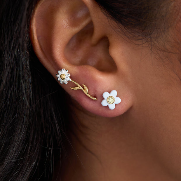 Daisy Flower Stud and Huggie Hoop Earring Set of 3