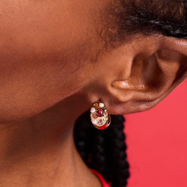 Gemstone Puffy Huggie Hoop Earrings