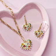 Puffy Heart Gemstone And Pearl Pendant Necklace