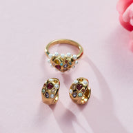 Puffy Heart Gemstone And Pearl Statement Ring