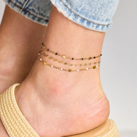 Black Enameled Chain Coin Station Anklet
