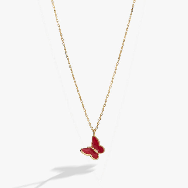 Pink Enamel Butterfly Necklace