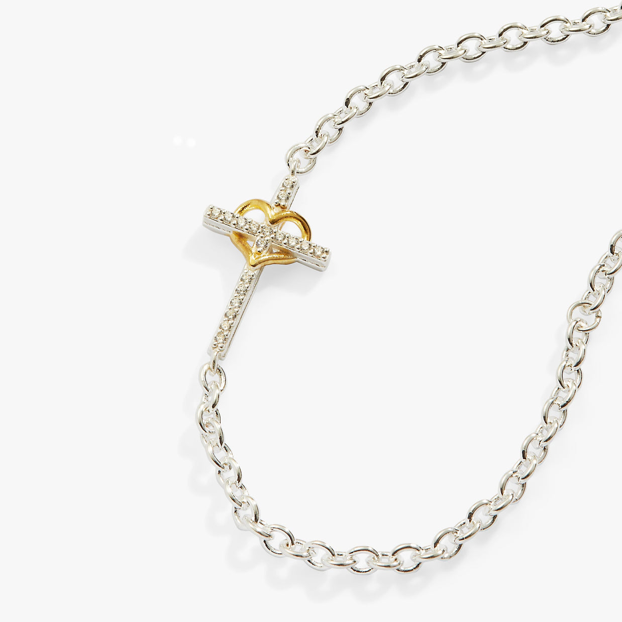 Cross And Heart Bracelet, Sterling Silver