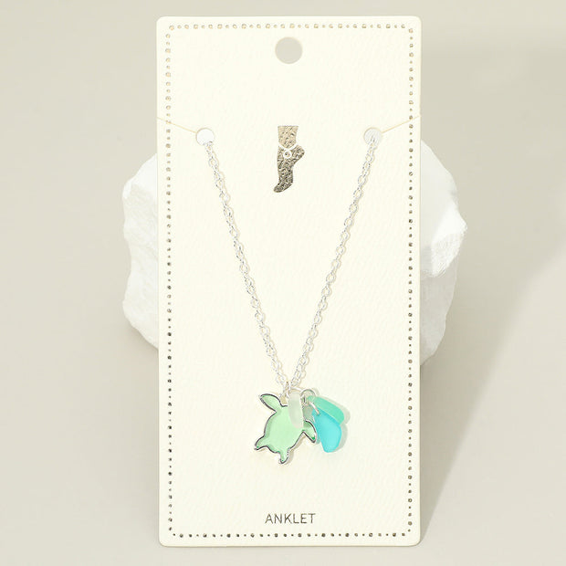 Sea Glass Sea Turtle Charm Anklet